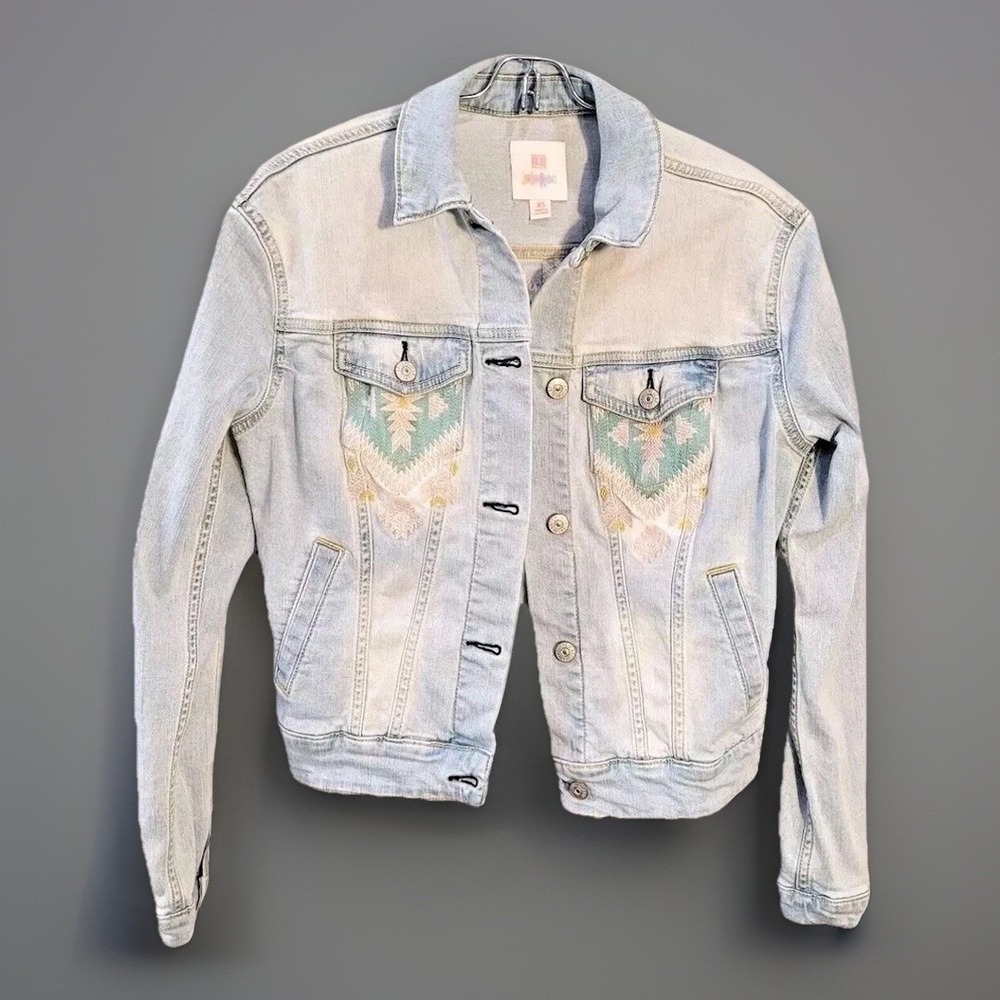 LulaRoe Denim Jacket Women's XS Embroidered Southwestern Aztec Gorpcore